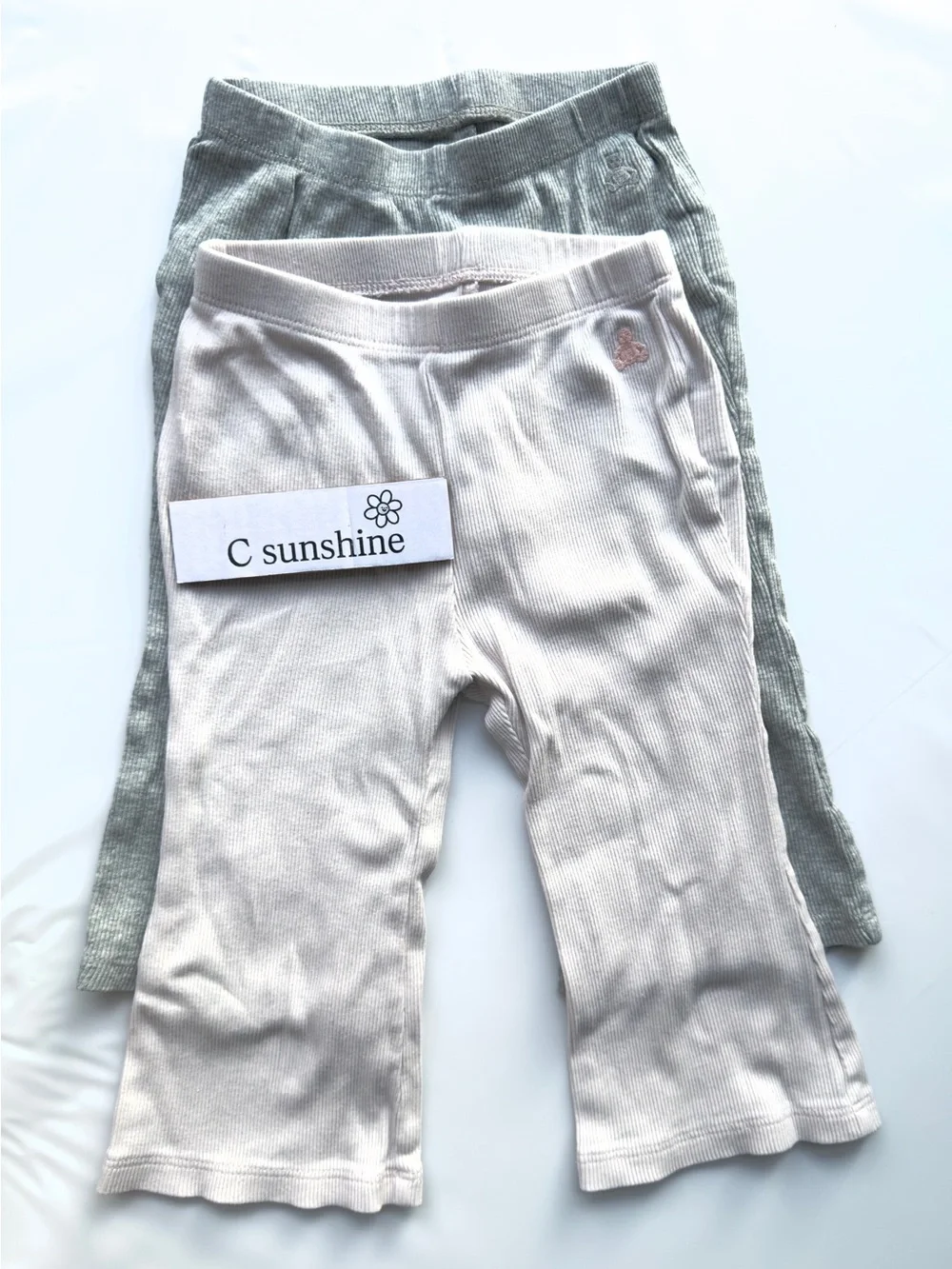 GAP Ribbed Kids Leggings - Pink Cream and Light Gray